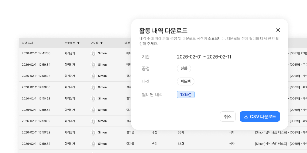 성과관리에 필요한 활동 로그
